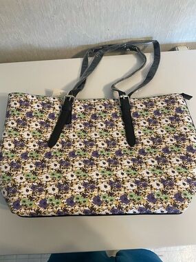 Floral Pattern Tote Bag with Black Straps